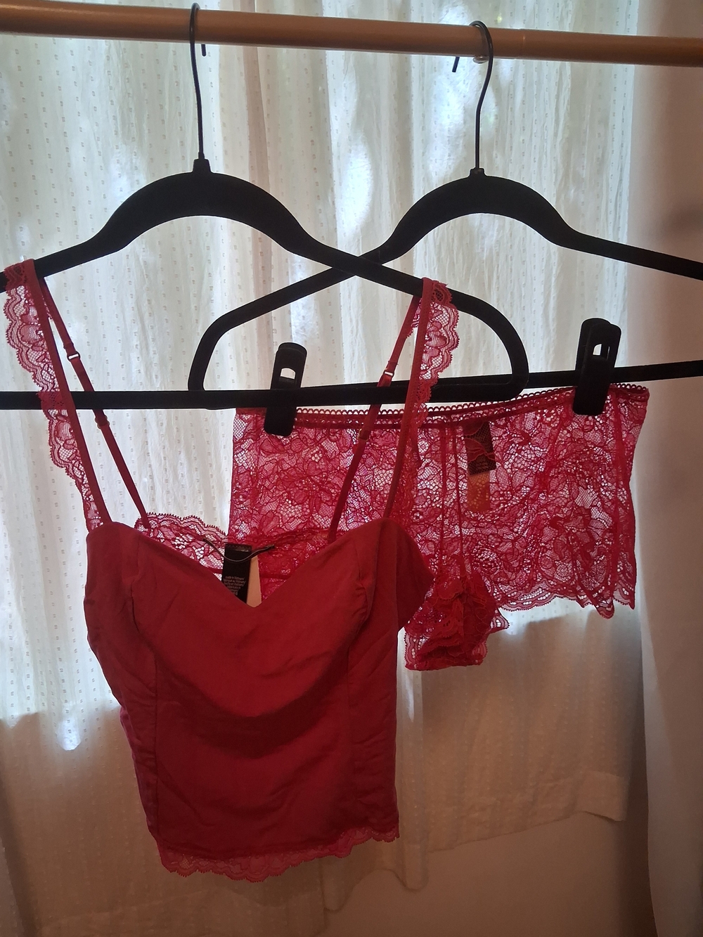 Victoria's Secret Red Lace Cami & Lace Briefs Set